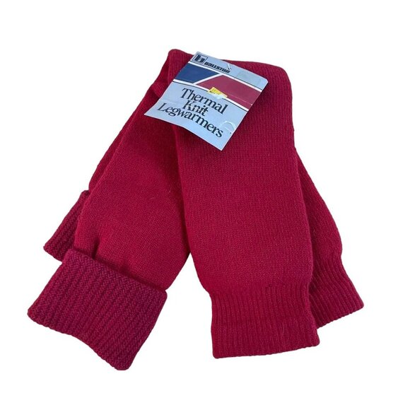 Vintage Leg Warmers Thermal Knit Ballston Deadstock Red Thick 80s MiUSA Orlon - Picture 1 of 4